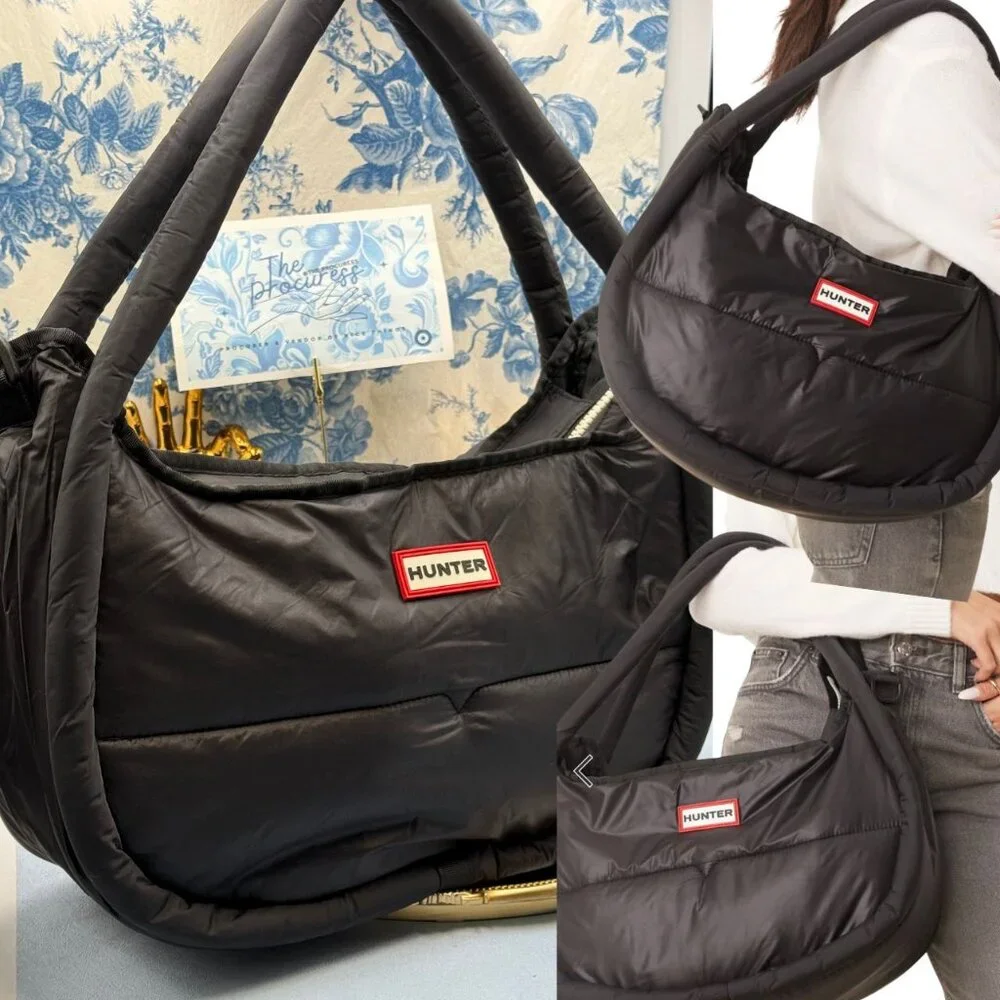 🆕 HUNTER 🧿 NWOT Large Framed Puffer Bag, Black *MISSING CROSSBODY STRAP*